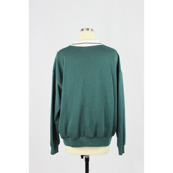 Vintage 90's STYLE STUDIO Dark Green Cat Applique Fleece Sweatshirt, Size L - Picture 3 of 13